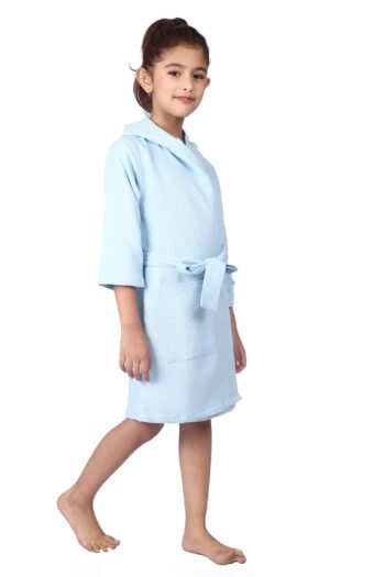 FEATHER DRAPE WAFFLE JUNIORS HOODED BATHROBE